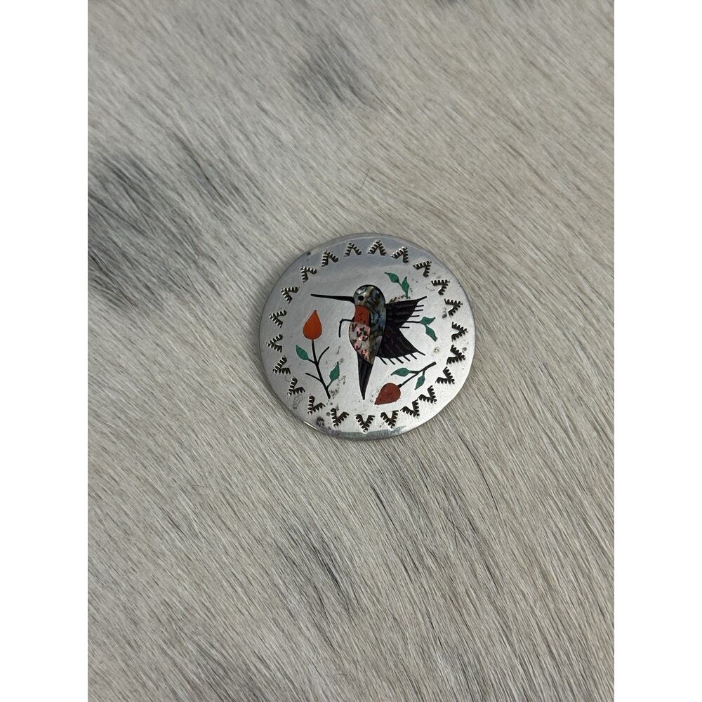 Native American Sterling Silver BOYD Turquoise Coral Opal HummingBird Pendant - Picture 2 of 10